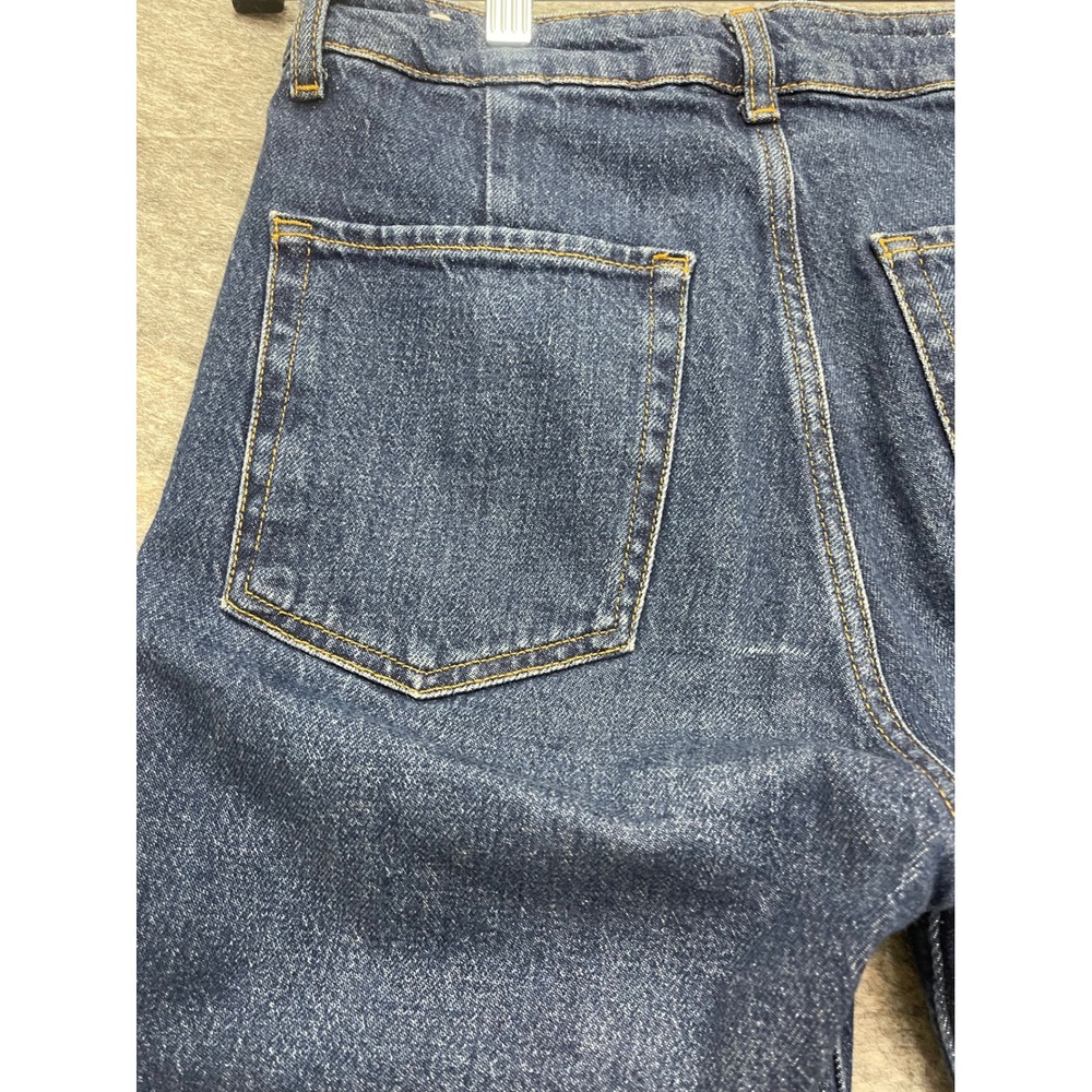 Zara Womens High Waisted Button Fly Straight Leg Patch Pocket Denim Jeans Blue - Picture 16 of 16